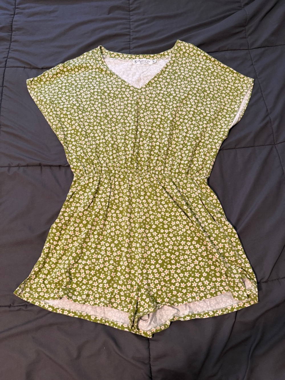 Fighting Eel Green Floral V-Neck Romper